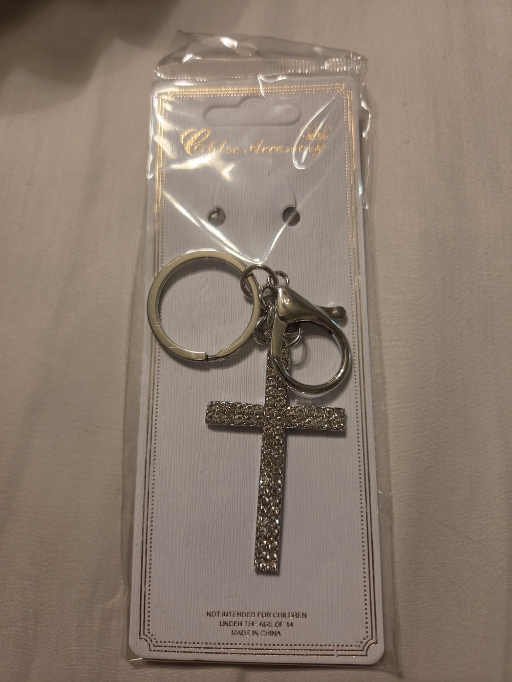 Chloe Accessory Rhinestone Cross Metal Keychain Key Ring